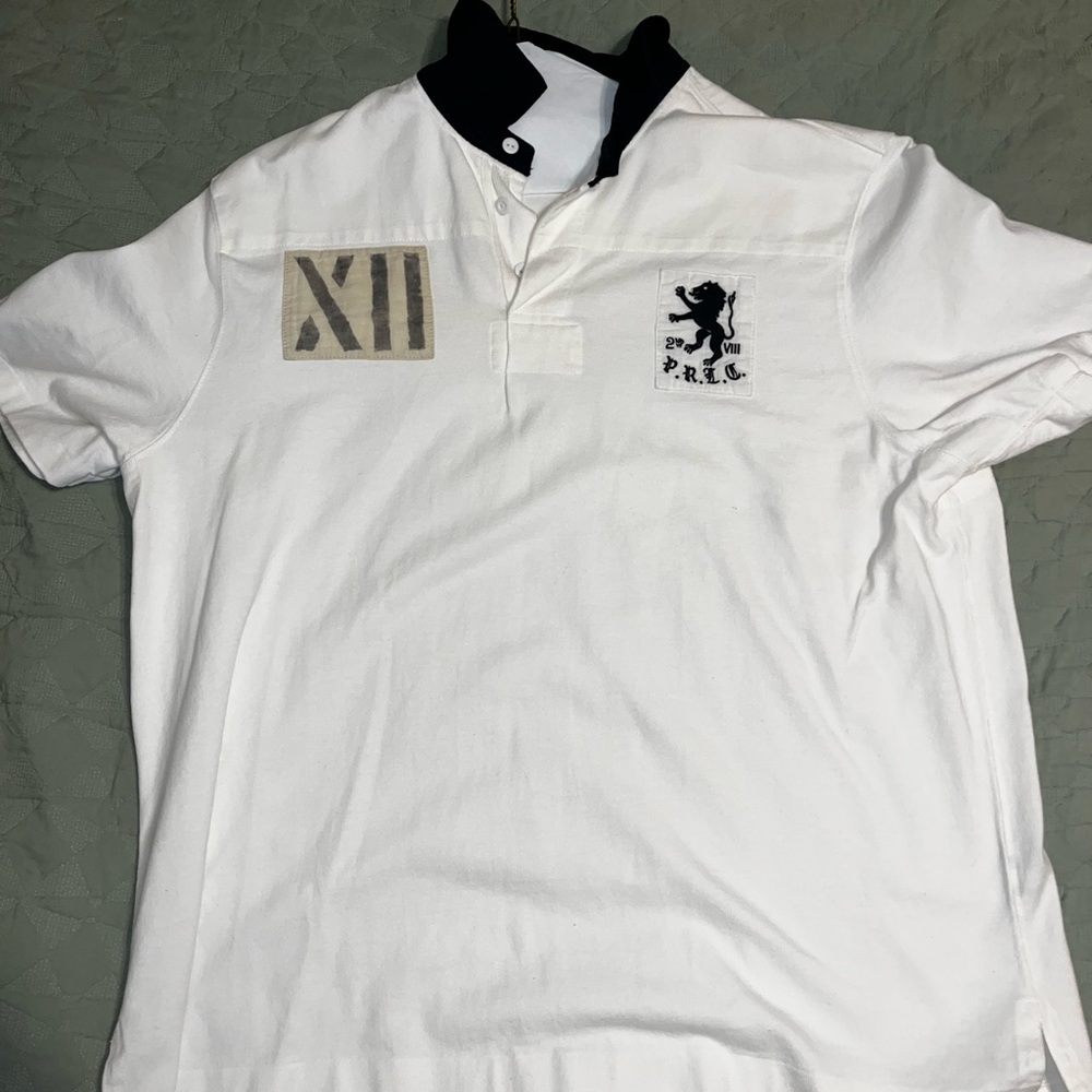 White Polo Rugby Shirt with Black Collar
